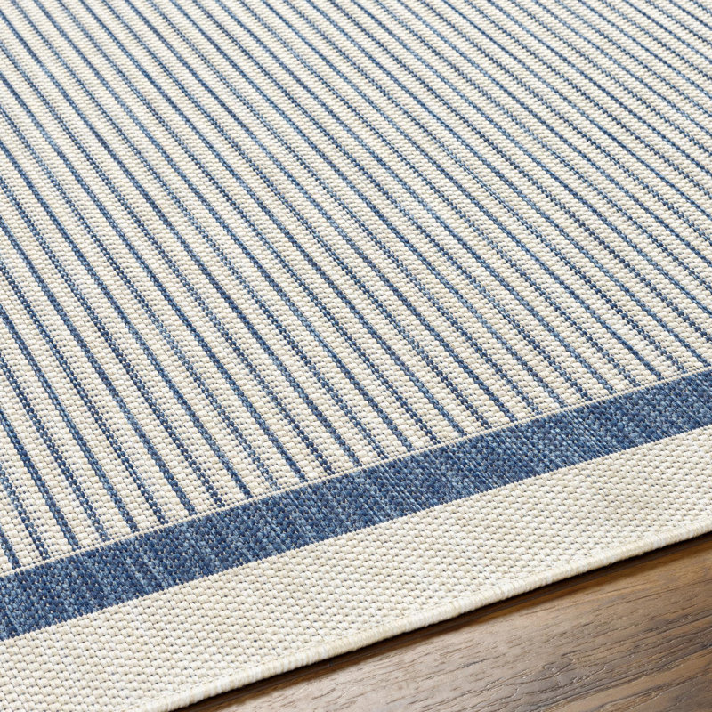 Tapis géométrique rectangulaire bleu en polypropylène tissé à la machine Bellfield, Rectangle 2 pi x 3 pi