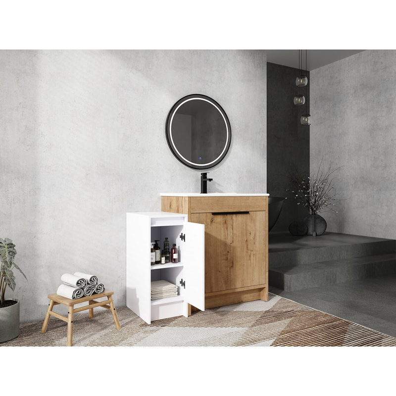 Meuble-lavabo autoportant de 42 po avec lavabo en céramique et armoires de rangement, porte à fermeture en douceur, armoire combinée 02430 + 0312, ensemble KD