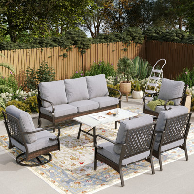 Ensemble de conversation pour 7 personnes avec 2 chaises longues pivotantes