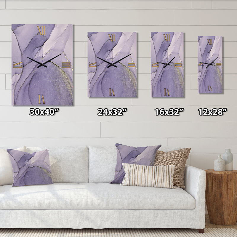 Horloge murale abstraite mauve et grise, Surdimensionné