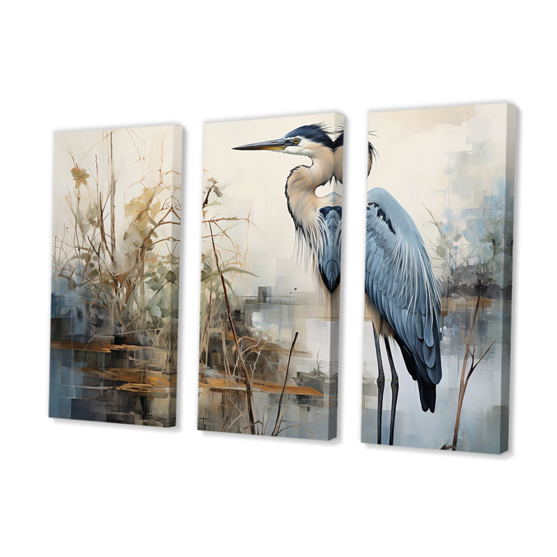 «Blue Great Heron In Miminal Harmony II - Heron Animal», reproduction d'art murale, H 28 po x l 36 po, Toile tendue