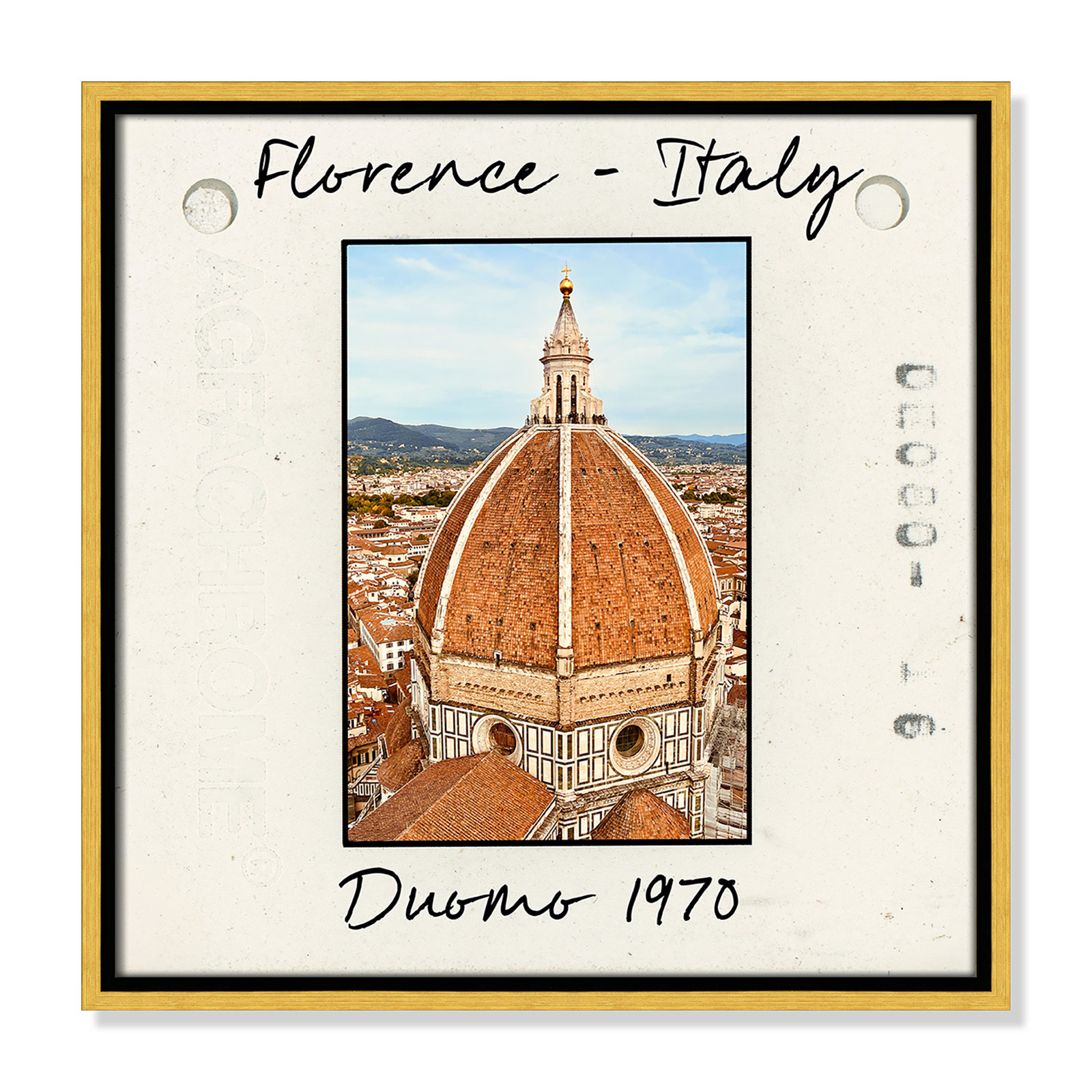 Travel Slide Collection "Florence, Italy - Duomo" Print, 17.5" H x 17.5" W x 2" D, Gold Floater Framed Canvas