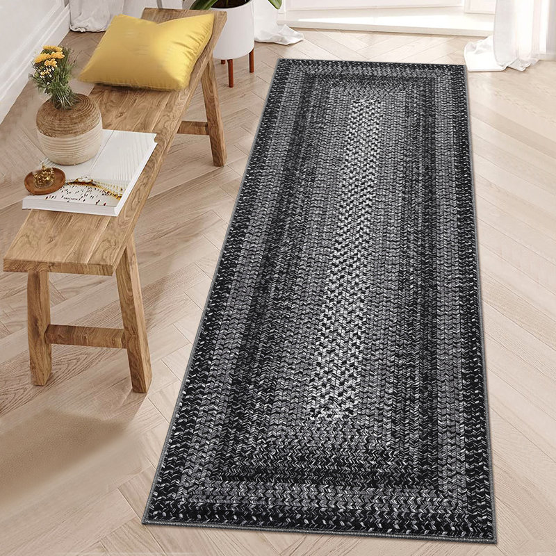 Machine Washable Non-Slip Non-Shedding Area Rugs for Living Room, Farmhouse Printed Braided Bordered Carpet, Stain Resistant Thin Foldable Floor Cover for Nursery Dining Room