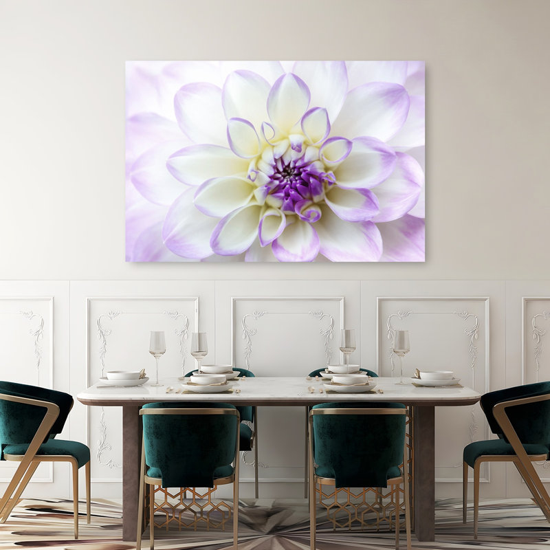 White Purple Dahlia Delicate Elegant Vibrant Dahlia Lavender Violet Flower Nature Wall Art Print 1 Piece Wrapped Canvas Wall Art