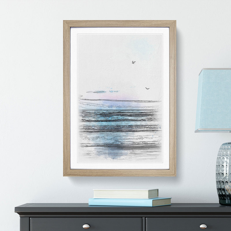 Seagulls Flying High - Single Picture Frame Painting on MDF, 45cm H x 33cm W x 2cm D, Oak Framed