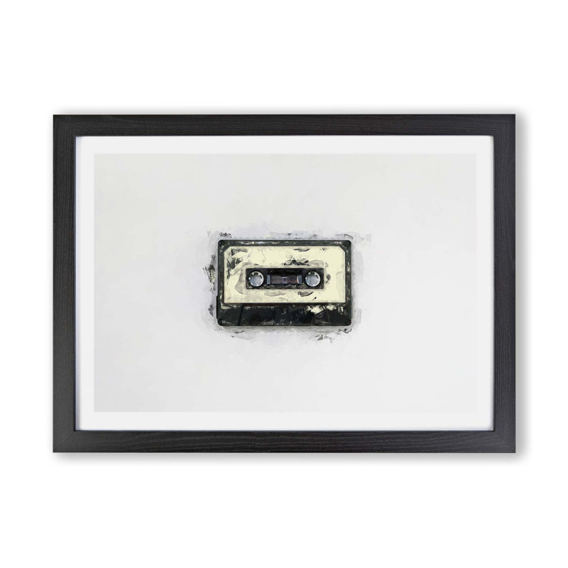 Retro Style Cassette Tape - Framed Print, Black, 24cm H x 33cm W x 2cm D