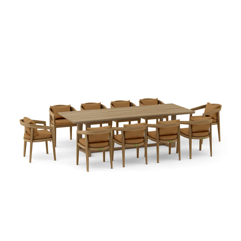 Outdoor 11 - Piece Teak Dining Set with Cushions, Brown