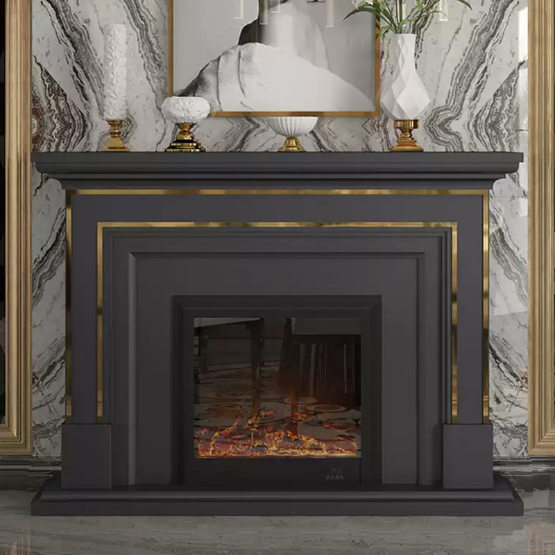 Black Solid Wood Freestanding Fireplace, Black, 43.31" H x 59.06" W x 12.6" D