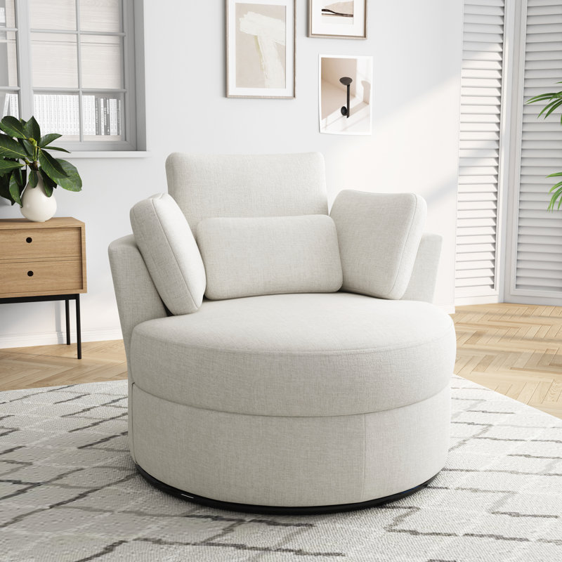 Fauteuil pivotant rembourré avec coussins Niama, Mélange de polyester beige / polyester