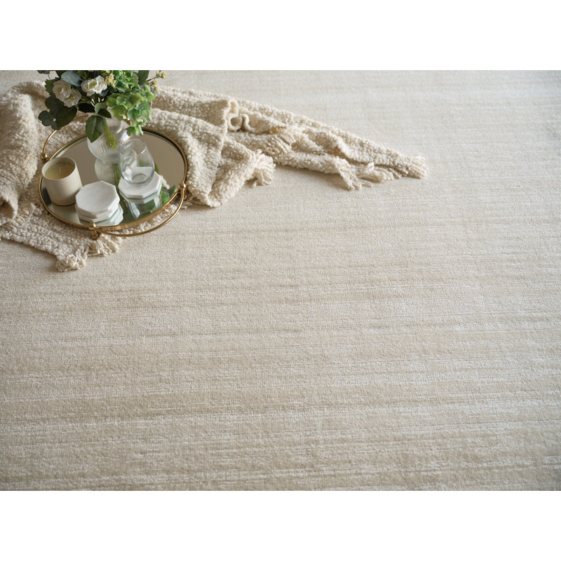 Martelli Hand Loomed Silky Nylon Solid Color Area Rug in Light Beige, Rectangle 10' x 14'