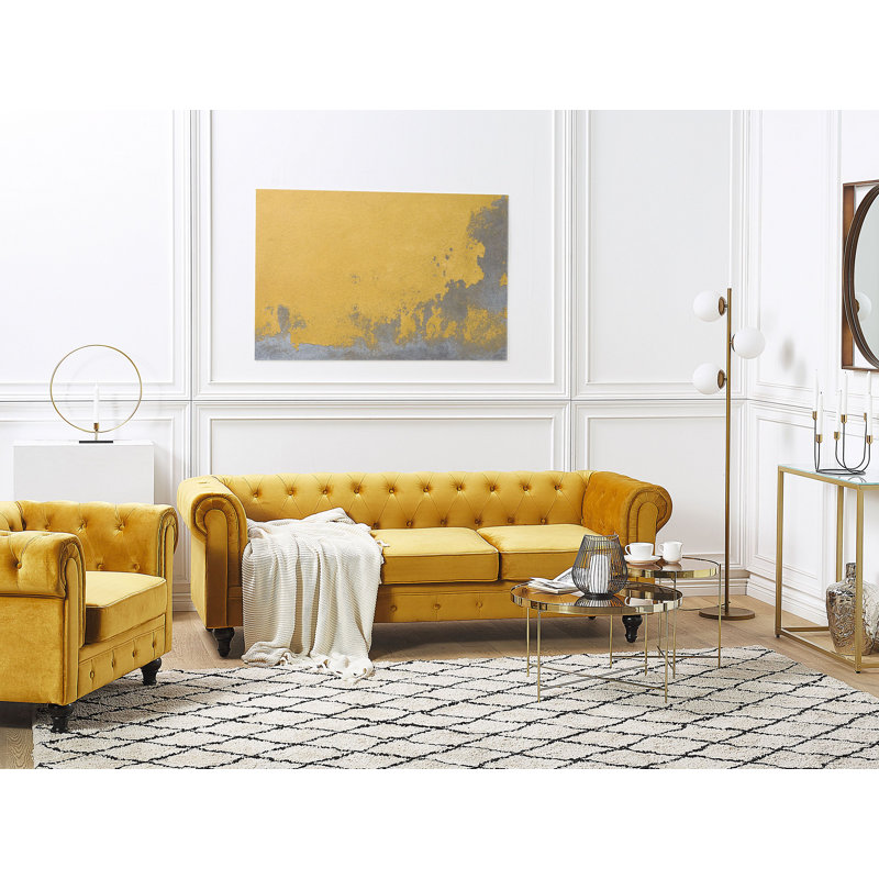 Camron 2 Piece Velvet Standard Living Room Set, Yellow