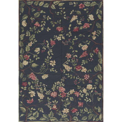 Tapis noir, vert et rose noué à la main de haute qualité
