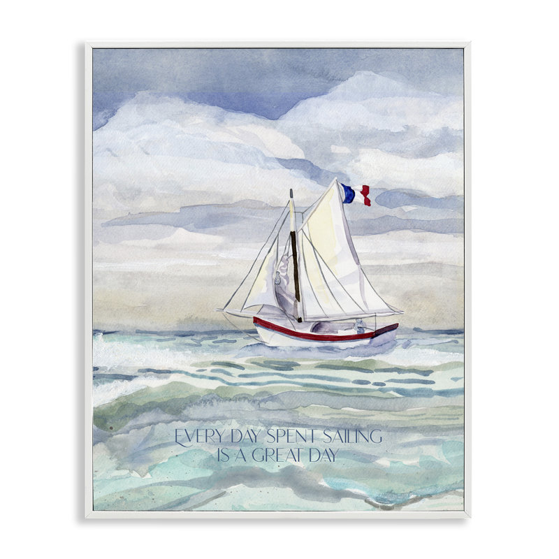 «Great Day Sailing», art de la giclée encadrée par Audrey Jeanne Roberts, Estampe numérique encadrée blanc bord de mer