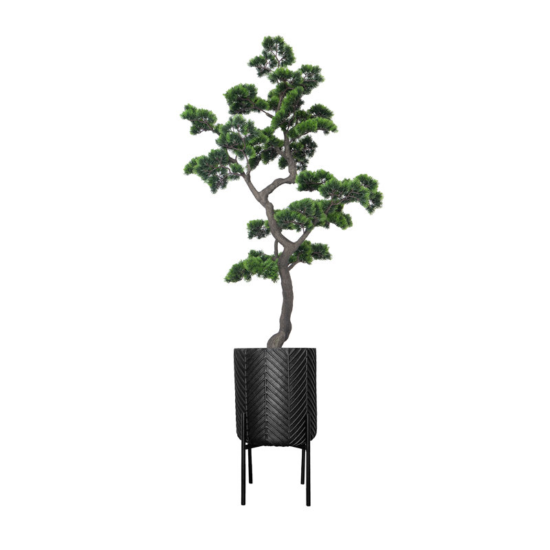 Bonsaï artificiel 72 po dans un pot de fleurs en strass noir à chevrons