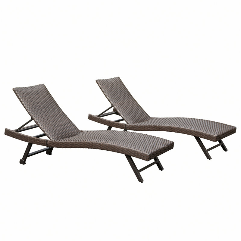 2 chaises longues d'extérieur en aluminium avec roulettes 2 pièces