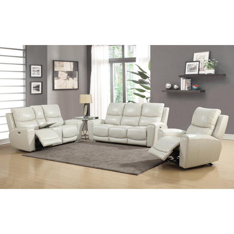 Kittitas 86'' Upholstered Power Reclining Sofa, Ivory Leather Match
