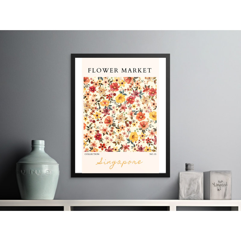 Singapore Flower Market Colfax, Floral Home Decor, Botanical Print, Flower Art, Living Room Wall Decor, Flower Colfax, Black