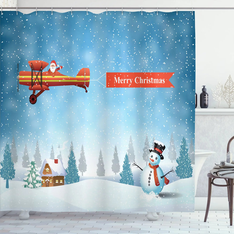Rideau de douche simple de noël plane bonhomme de neige, H 75 po x l 69 po