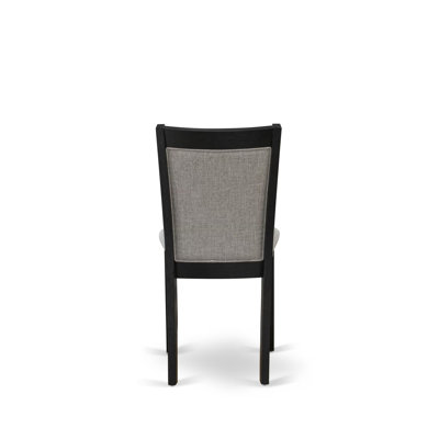 5-Pc Dinner Table Set Contains a Linen White Wood Table and 4 Baby Blue Linen Fabric Dining Chairs with High Back - Wire Brushed Linen White