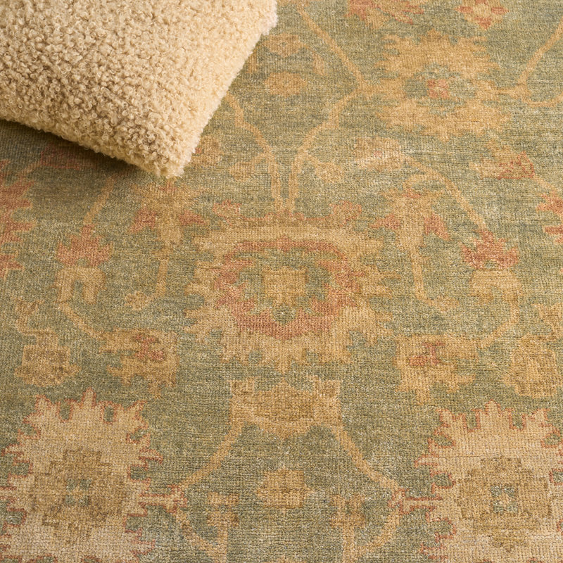 Tapis oriental en laine noué à la main Oushak, Rectangle de 10 pi x 14 pi