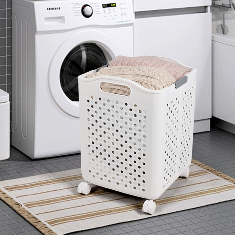 Plastic Laundry Basket with Handles, 47cm H x 36.5cm W x 33.2cm D, White