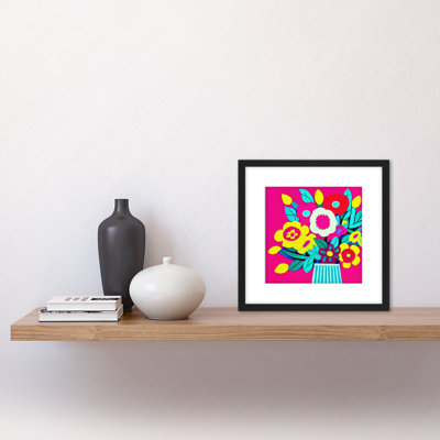 Bright Bouquet Flower Striped Vase Hot Pink 1 Piece Single Picture Frame Painting