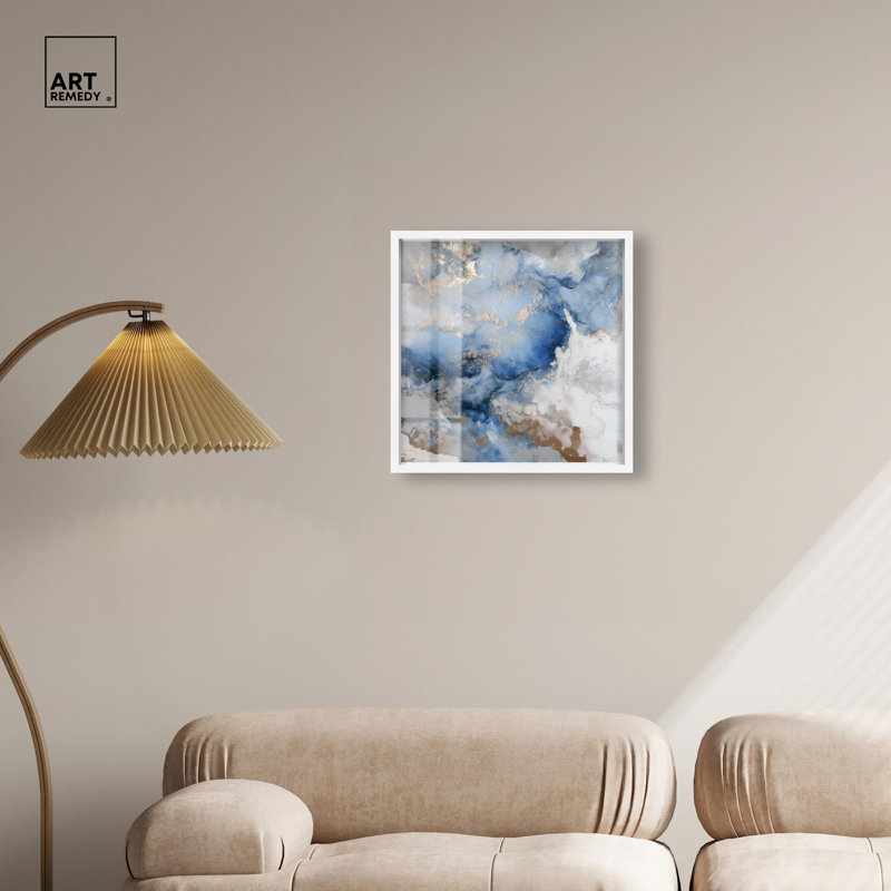 Décoration murale azure alchimie azure bleue par Art Remedy, cadre blanc, 20 x 20, 21"H x 21"W, Cadre blanc