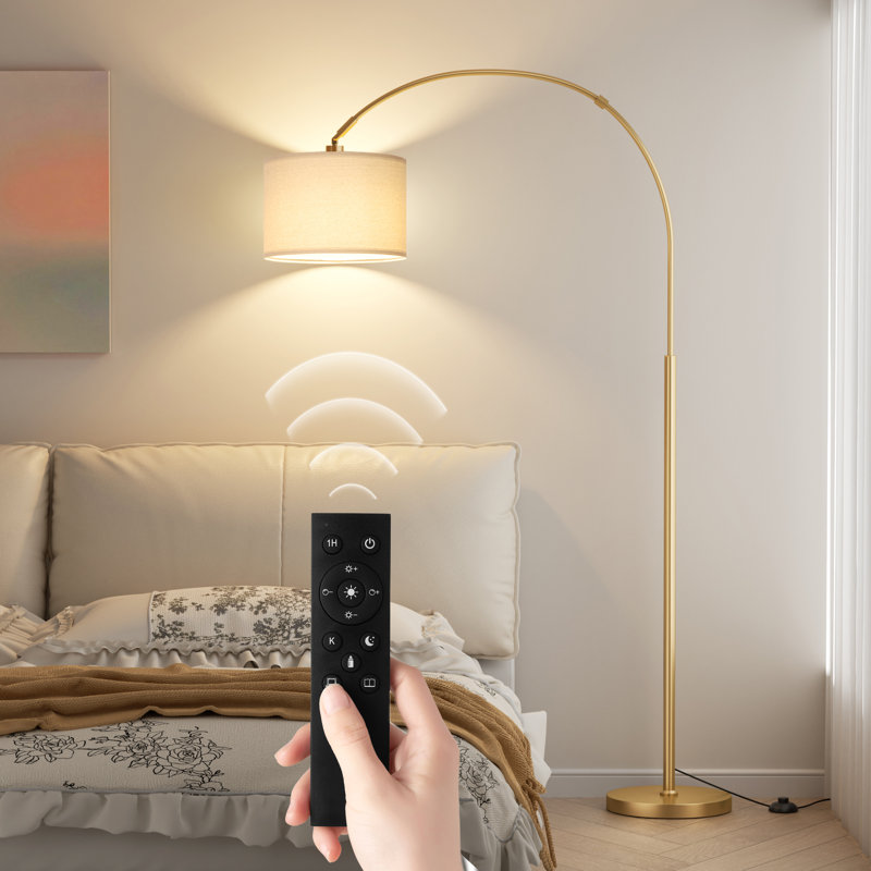 Lampe sur pied 70 po à intensité variable avec télécommande pour salon, Doré