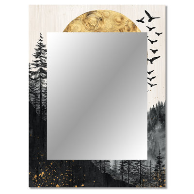 Gothic Crow Under A Golden Moon III - Crow Decorative Mirror, Modern Wall Mirror, Printed Metal Art