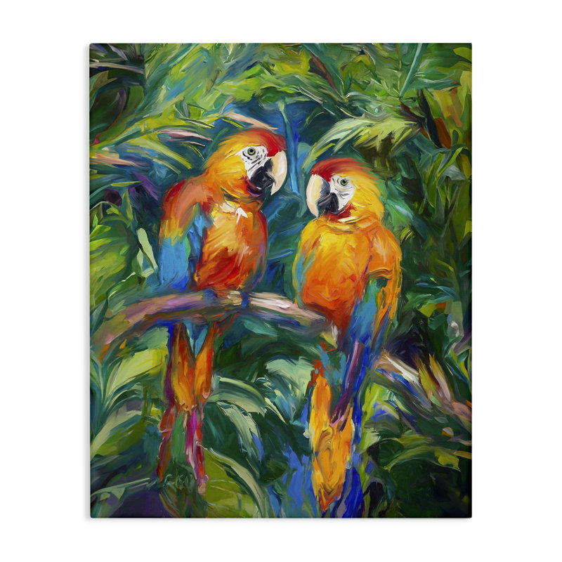 "Rainforest Parrot Branch", art mural par Ramona Murdock, H 30 po x l 24 po x P 1,5 po