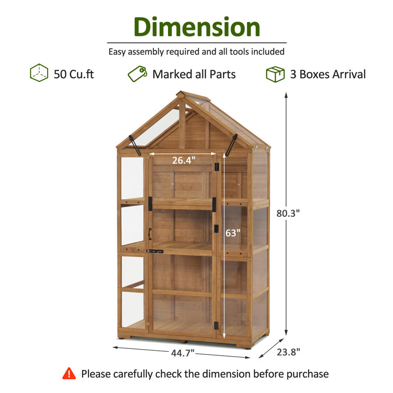 3.73' W x 1.98' D Wooden Greenhouse with Openable Roof Vent and Adjustable Shelves