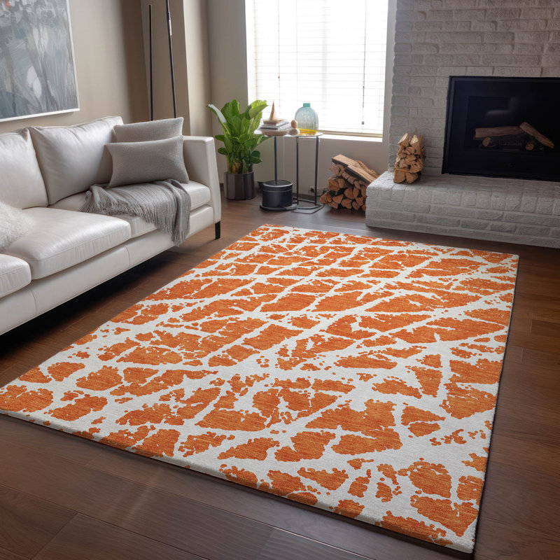 Premium Machine Washable Cerrito AMF501 Orange Rug, Rectangle 2'6" x 3'10"