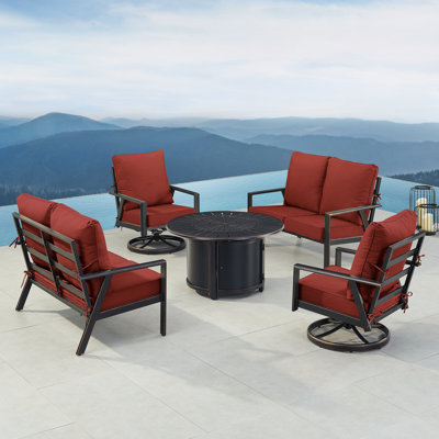 Ensemble de table de foyer en aluminium noir avec deux causeuses et deux fauteuils club CHo Club