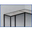 Table basse d'angle moderne pour le salon, table d'angle aspect bois gris avec structure en métal noir robuste