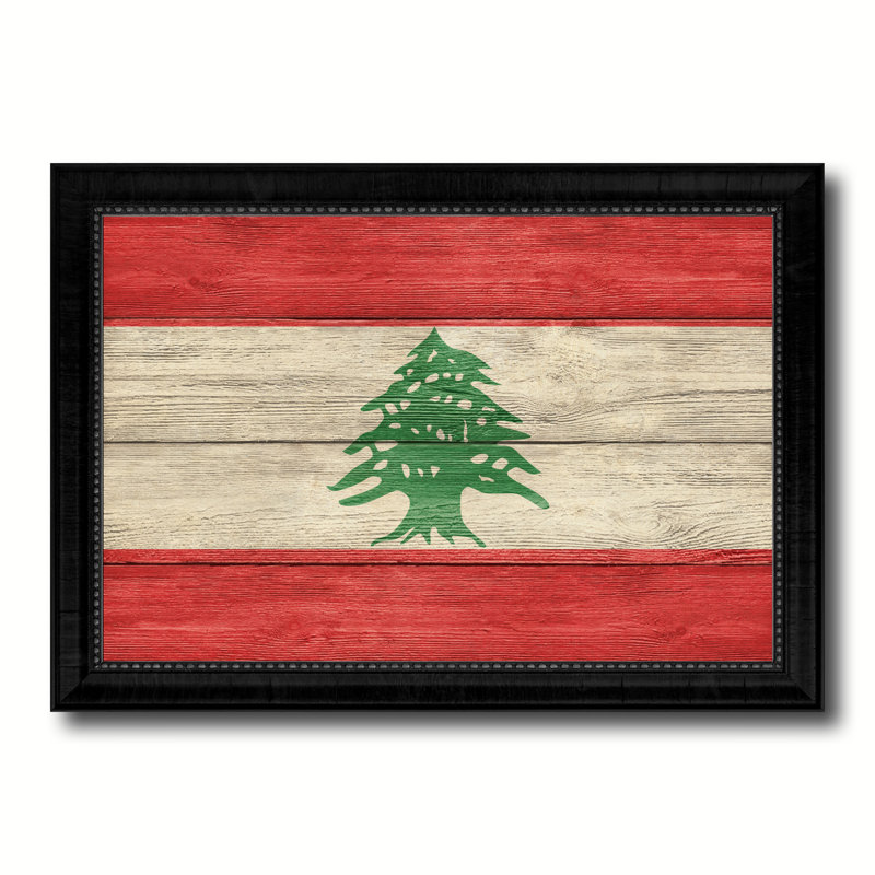 Drapeau libanais-impression d’art graphique sur toile encadrée, H 15 po x l 21 po x P 1 po, Encadrement noir
