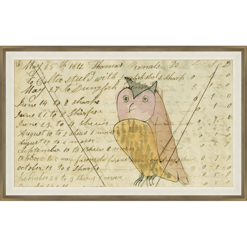 Owl - Mennonite Ledger Drawing Giclee Print by Soicher Marin Archives, Brown/Gray, No Mat, 37'' H x 57'' W x 1.25" D