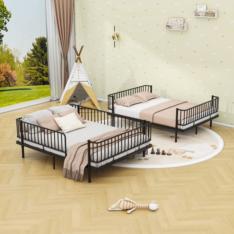 Metal Bunk Bed with 2 Ladders and Slats, Full Over Full, Black
