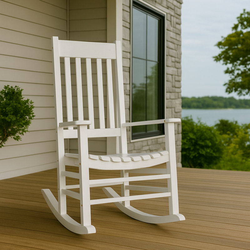 Chaise berçante d'extérieur en bois d'acacia massif à bascule Aspen, Blanc