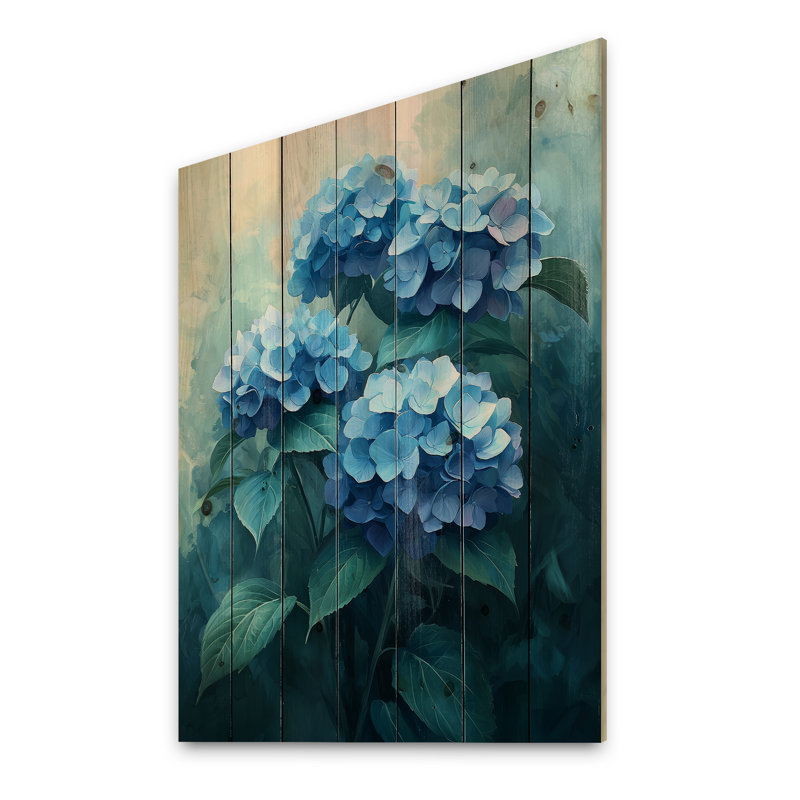 Hortensia Blossom Harmony I - impression d'hortensia sur bois de pin naturel, H 20 po x l 10 po x P 0,78 po