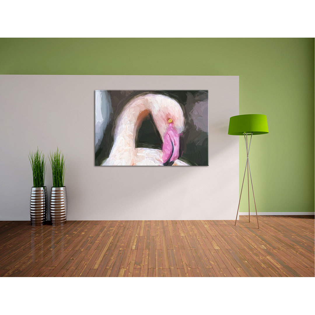 Leinwandbild Flamingo beim Putzen