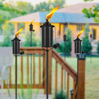 Home Garden Torch Set of 6, 16oz Outdoor Metal Torch Garden Décor,59-Inch Upgraded Citronella Torches with 3-Prong Grounded Stake