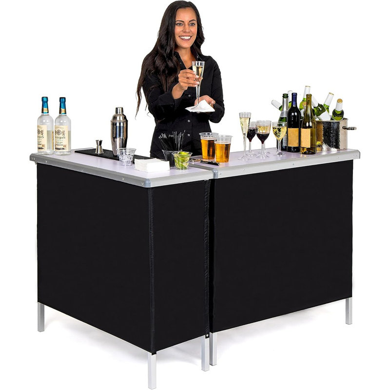 Portable Double Bar Table Set, Mobile Bartender Station With Carrying Case,Standard – 2-Piece Set / Aluminum & Plastic / Portable & Foldable