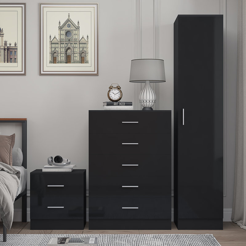 Eva Piece Bedroom Set, Black Gloss / Black Oak