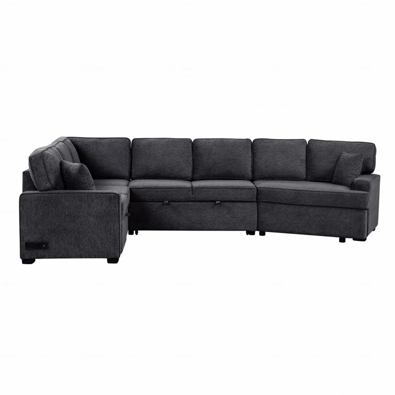 Basic Sectional Sofa, 126" L-Shaped Sofa  Sofa Couch Pull-Out Sofa Bed With Charging Devices And Cup Holders