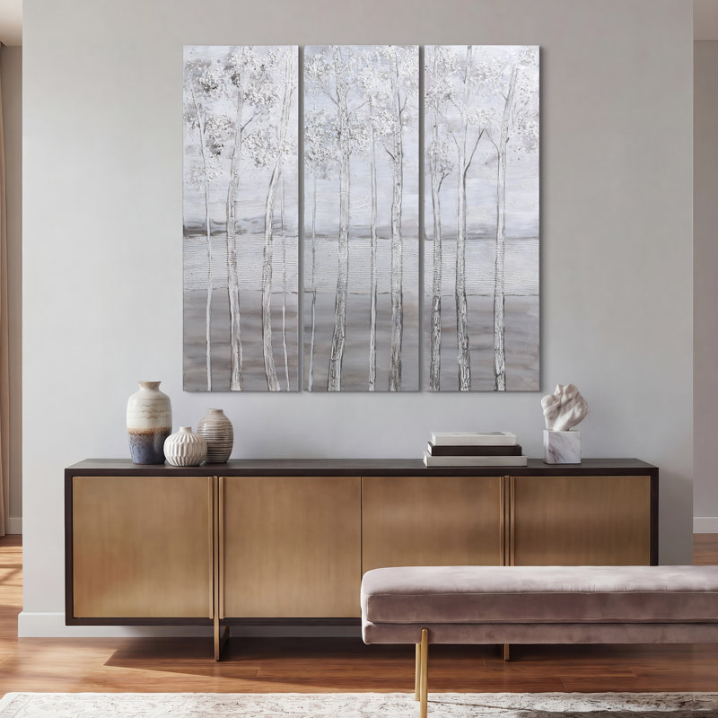 «Silver Winter Textured Metallic» par Martin Edwards - ensemble de 3 reproductions d'art sur toiles tendues