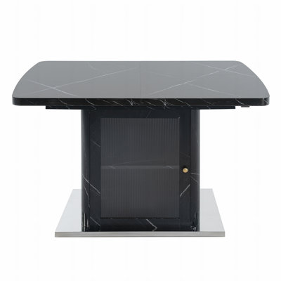 Modern Square Dining Table with Storage Cabinet Table Leg and Metal Base