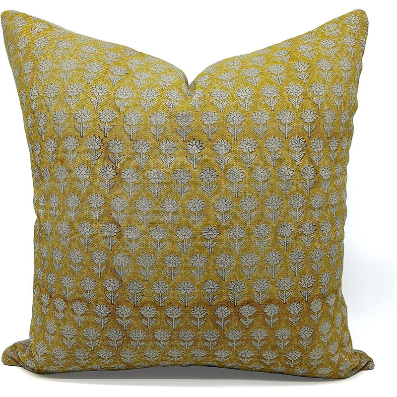 Linen Pillow Cover, 24"H x 24"W, Yellow/White, Square