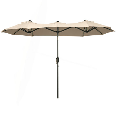 Outsunny Double-Sided Patio Umbrella 9.5' Large Outdoor Market Umbrella With Push Button Tilt And Crank, 3 Air Vents And 12 Ribs, For Garden, Deck, Pool