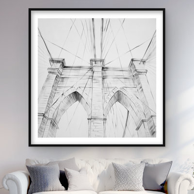 Croquis du pont de Brooklyn - reproduction encadrée mate pour la décoration intérieure