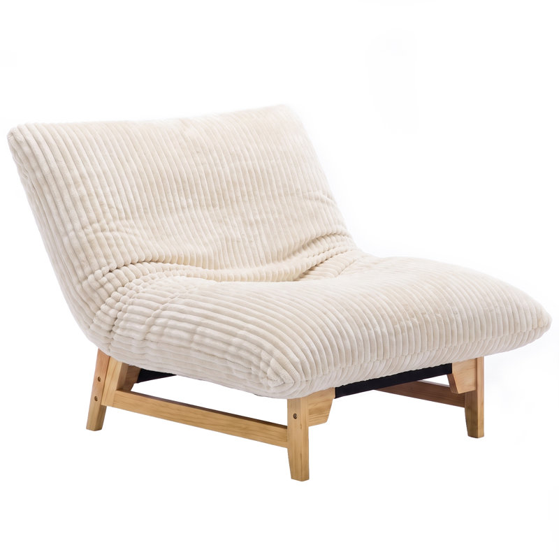 Corduroy Upholstered Lounge Chair, 10.2" Seat Height, Solid Rubberwood Frame, Low Profile Accent Chair, Olive Green